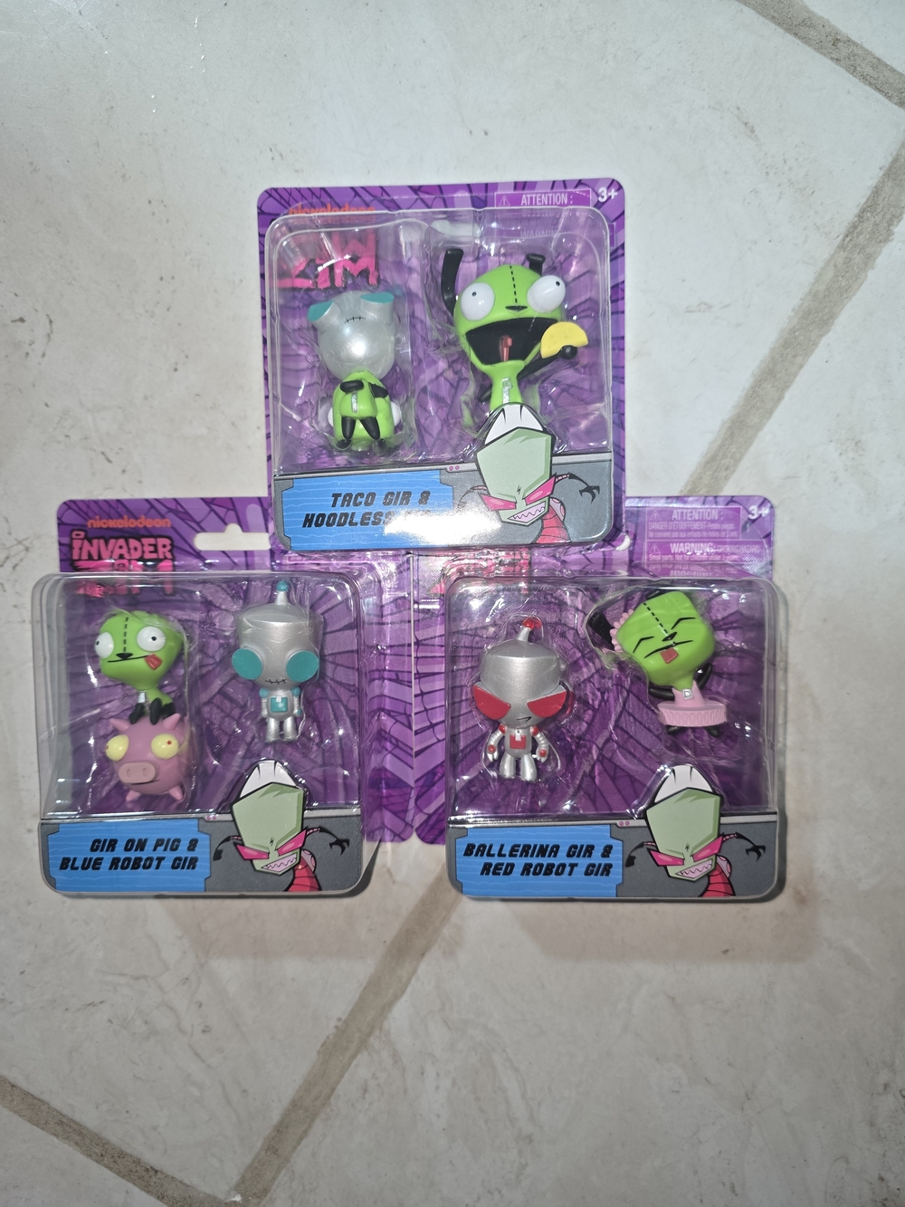 Lot 3 Invader Zim Pig Ballerina Red Blue Robot Taco & Hoodless Gir Figures 2 Pk